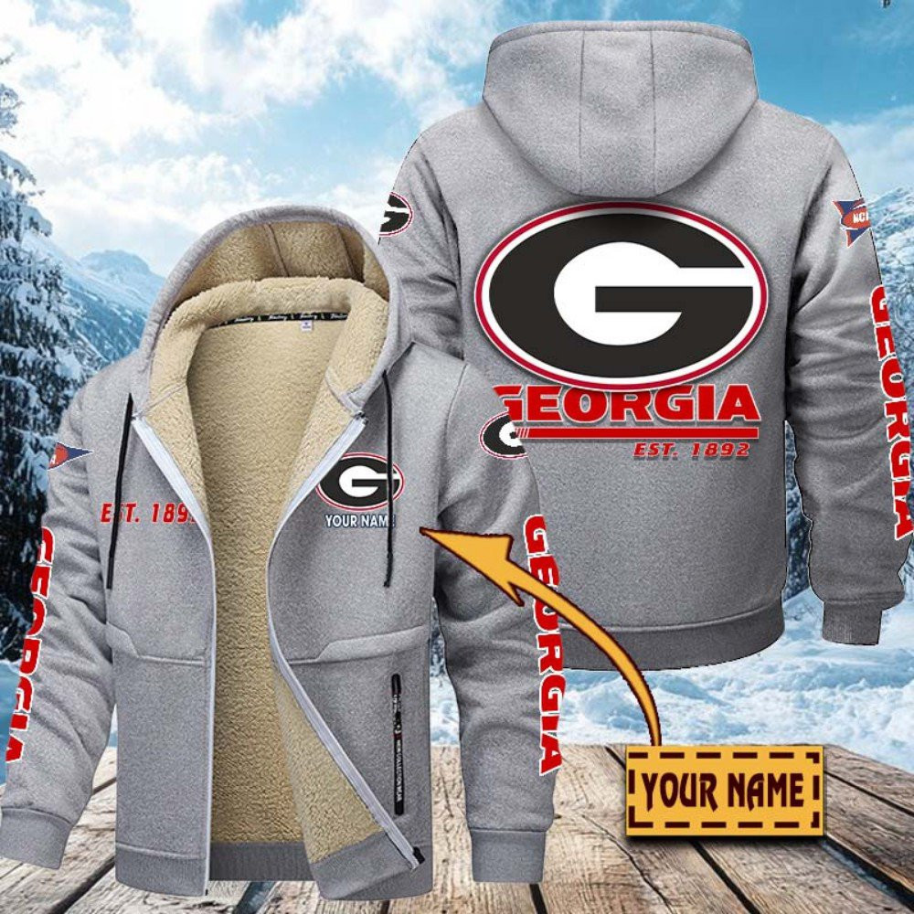 Georgia Bulldogs Hoodie Zip Velvet Coat Custom Your Name, Sport Jacket, Gifts For Fan PBICJP2
