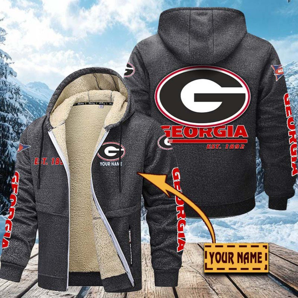 Georgia Bulldogs Hoodie Zip Velvet Coat Custom Your Name, Sport Jacket, Gifts For Fan PBICJP2