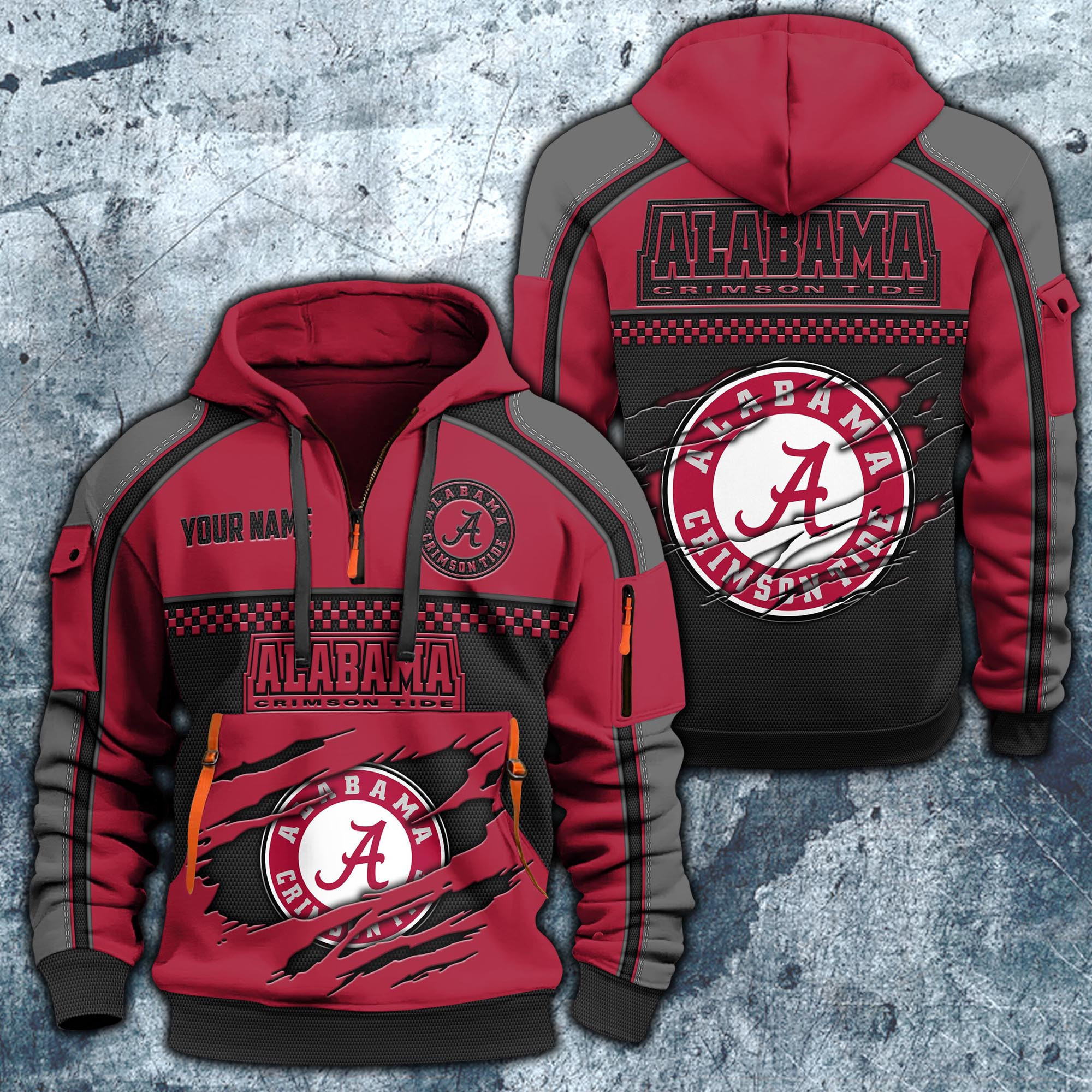 Alabama Crimson Tide Hoodie Half Zipper Custom Your Name, Sports 3D Half-zip Hoodie EHIVM-07092718