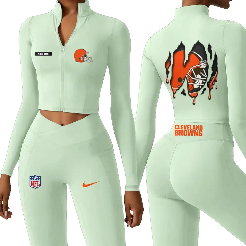 Cleveland Browns Zipper Sports Top Women Gym Long Sleeve for Fitness SPTZSTW141