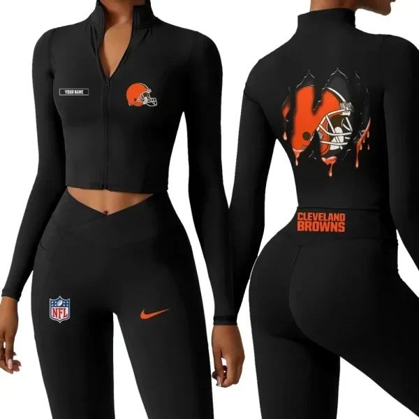 Cleveland Browns Zipper Sports Top Women Gym Long Sleeve for Fitness PBDA45Z