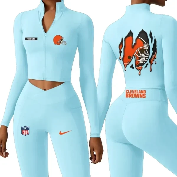 Cleveland Browns Zipper Sports Top Women Gym Long Sleeve for Fitness PBDA45Z