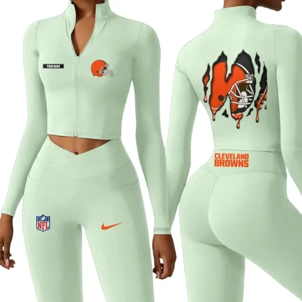Cleveland Browns Zipper Sports Top Women Gym Long Sleeve for Fitness PBDA45Z
