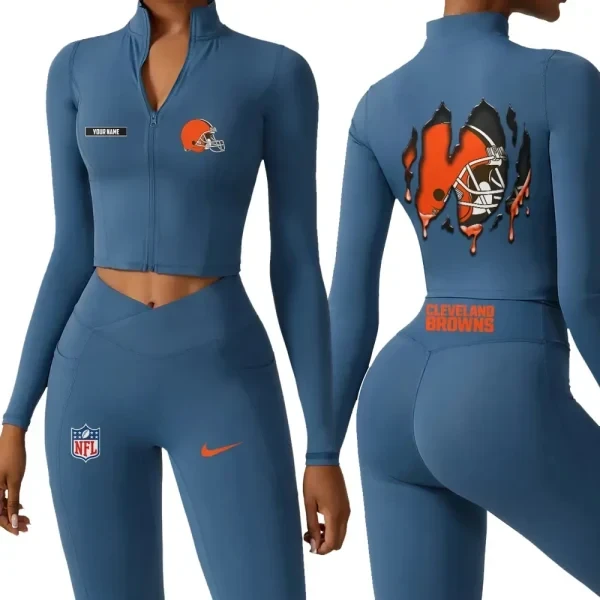 Cleveland Browns Zipper Sports Top Women Gym Long Sleeve for Fitness PBDA45Z