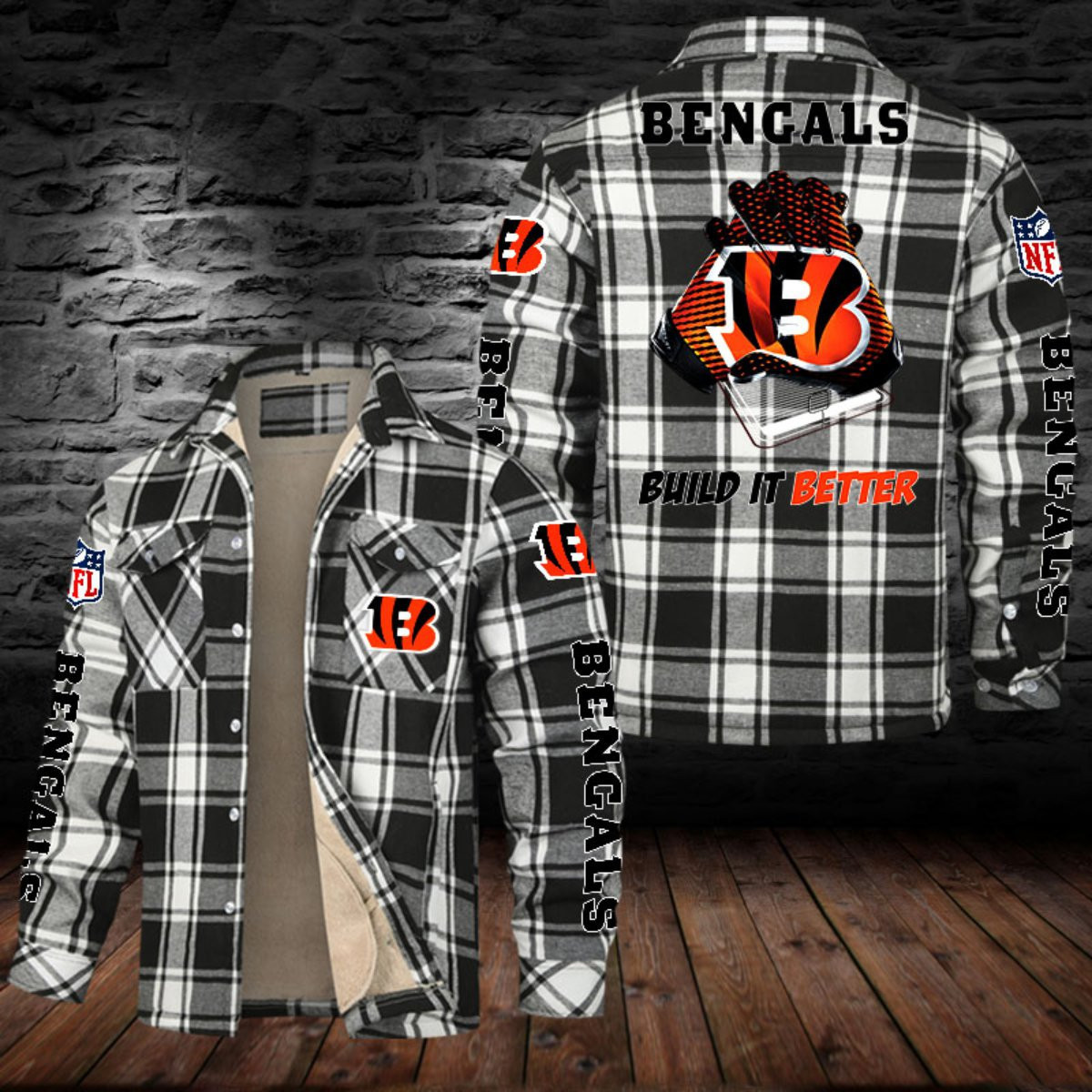 Cincinnati Bengals Sherpa Lined Plaid Flannel Button Shirt PBIDO0W