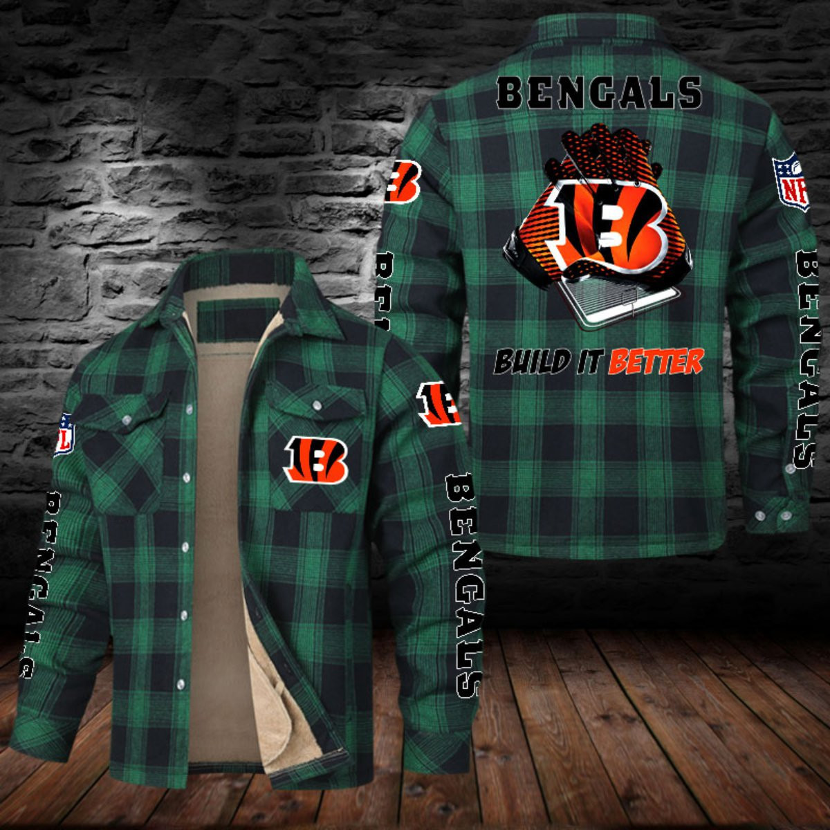 Cincinnati Bengals Sherpa Lined Plaid Flannel Button Shirt PBIDO0W