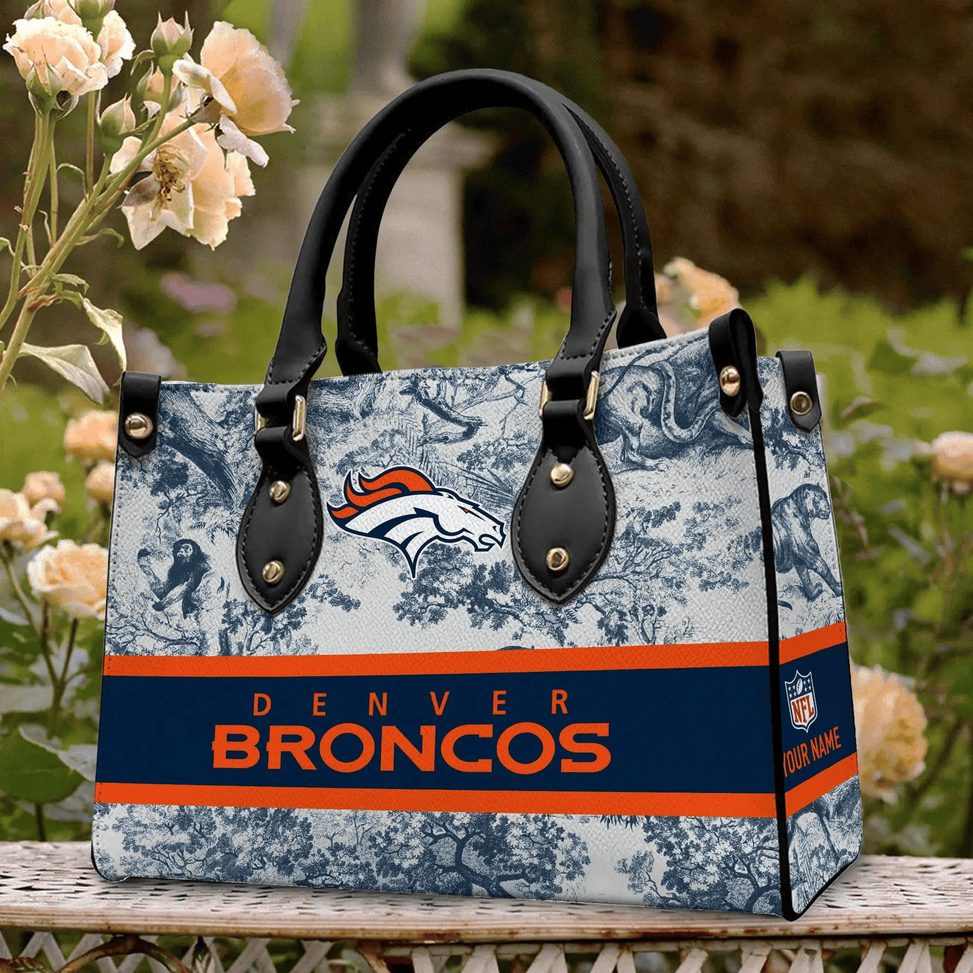 Denver Broncos Personalized Leather Hand Bag PBGUL3Y