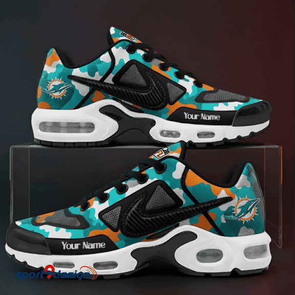 Miami Dolphins Custom Camo Print Athletic T-N Sneakers SPTTNSHOES086