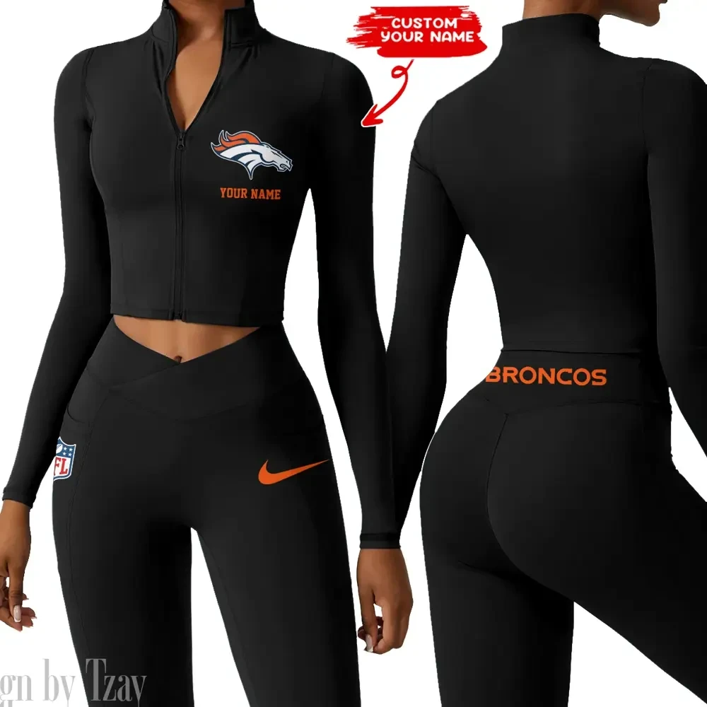 Denver Broncos Zipper Sports Top Women Gym Long Sleeve for Fitness SPTZSTW010