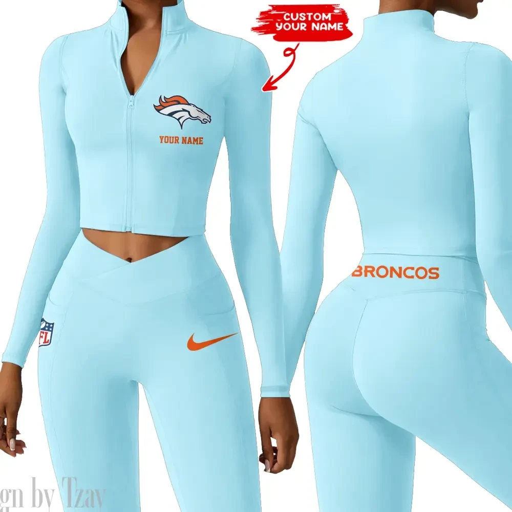 Denver Broncos Zipper Sports Top Women Gym Long Sleeve for Fitness PBCNI9J