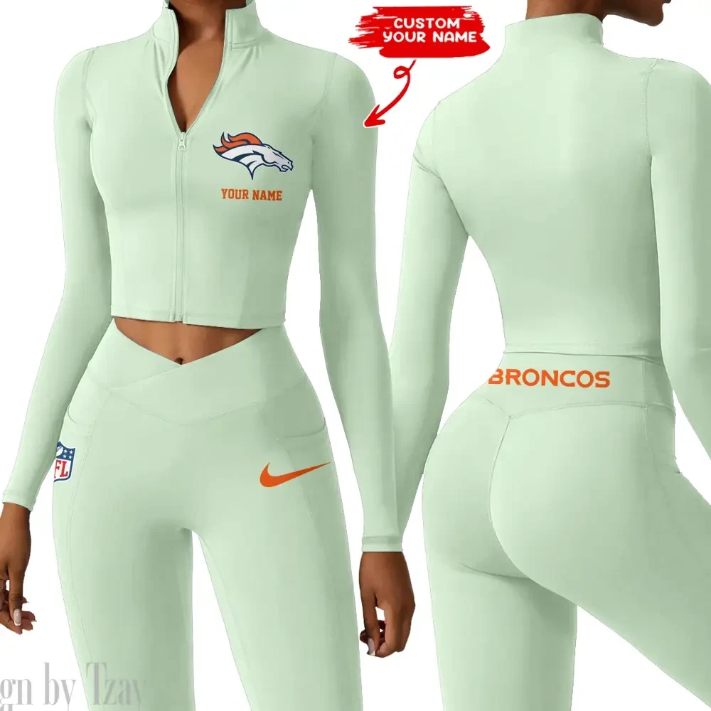 Denver Broncos Zipper Sports Top Women Gym Long Sleeve for Fitness PBCNI9J
