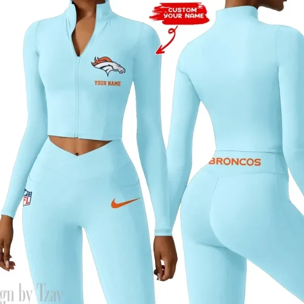 Denver Broncos Zipper Sports Top Women Gym Long Sleeve for Fitness PBCNI9J