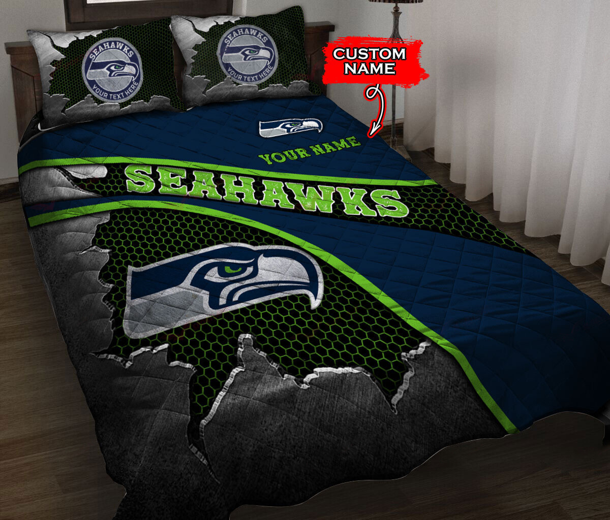 Seattle Seahawks Personalized Quilt Set BG143