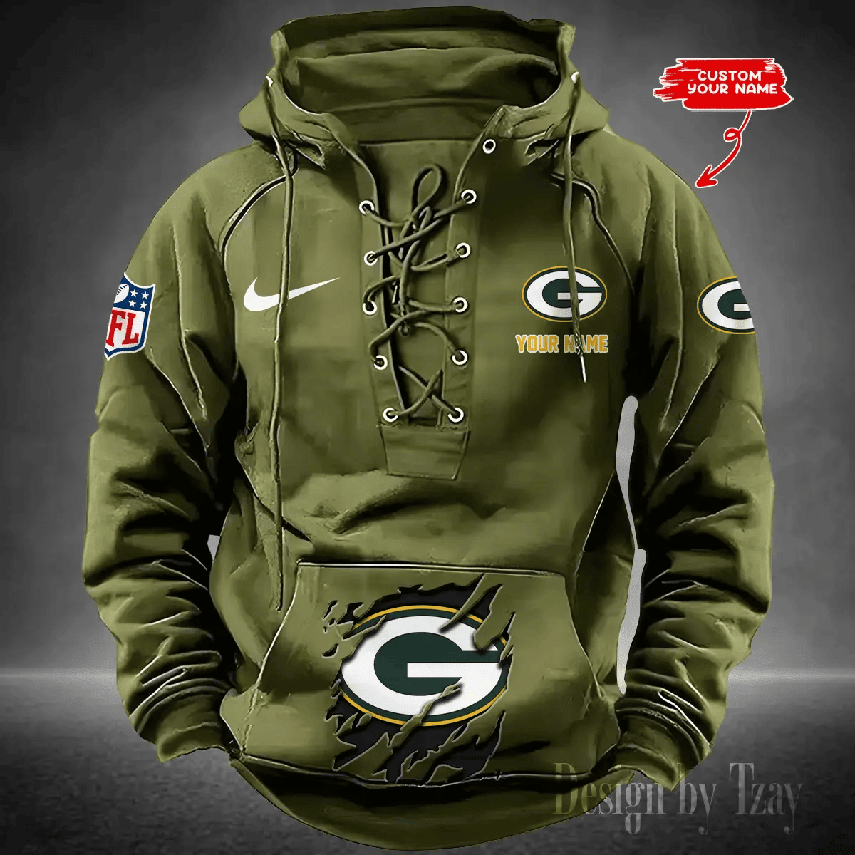 SPTS9HLUH012-Green Bay Packers Men's Hooded Lace-up Hoodie