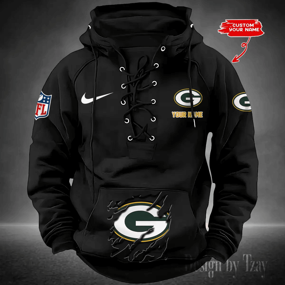 Green Bay Packers Men's Hooded Lace-up Hoodie PB0AFEE