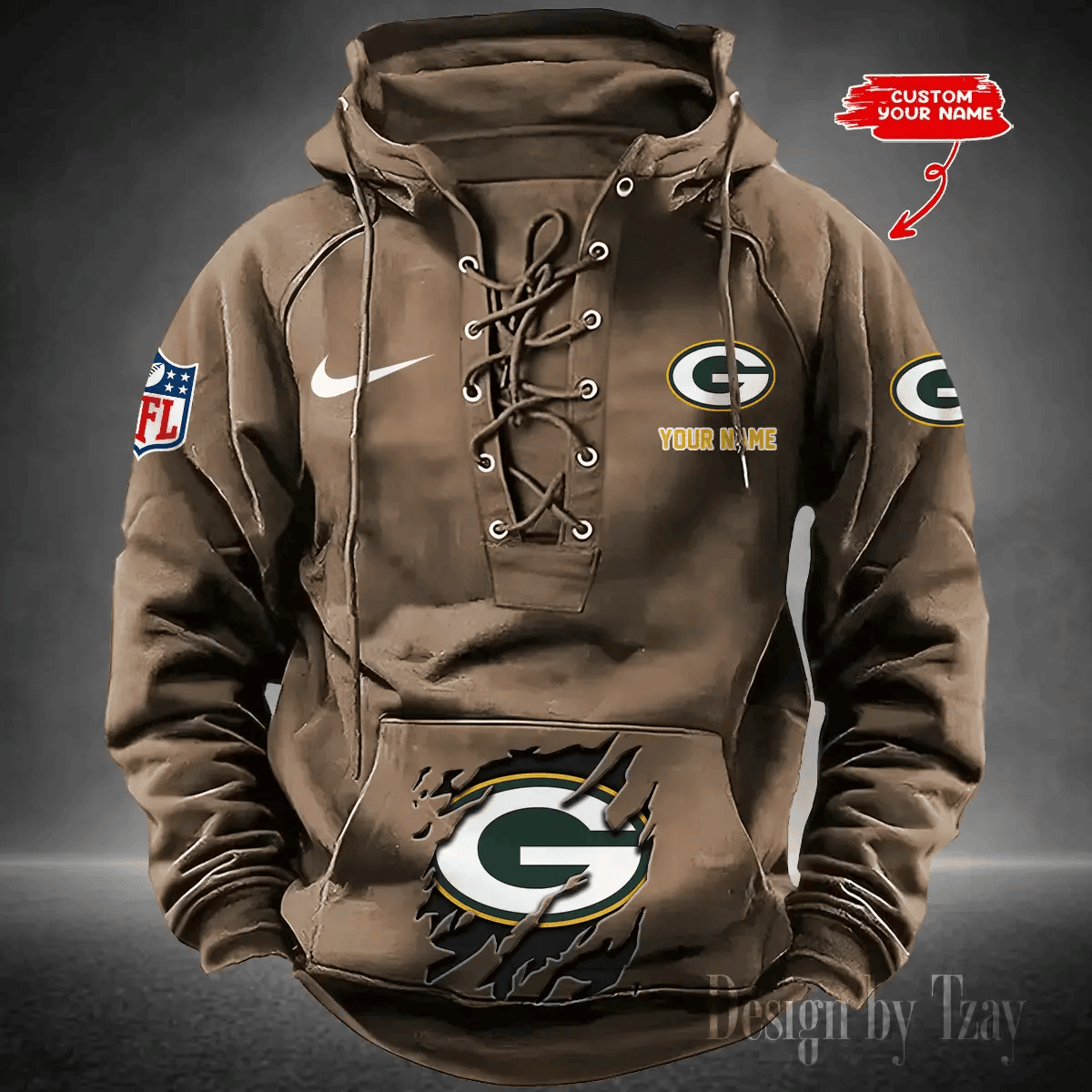 Green Bay Packers Men's Hooded Lace-up Hoodie PB0AFEE