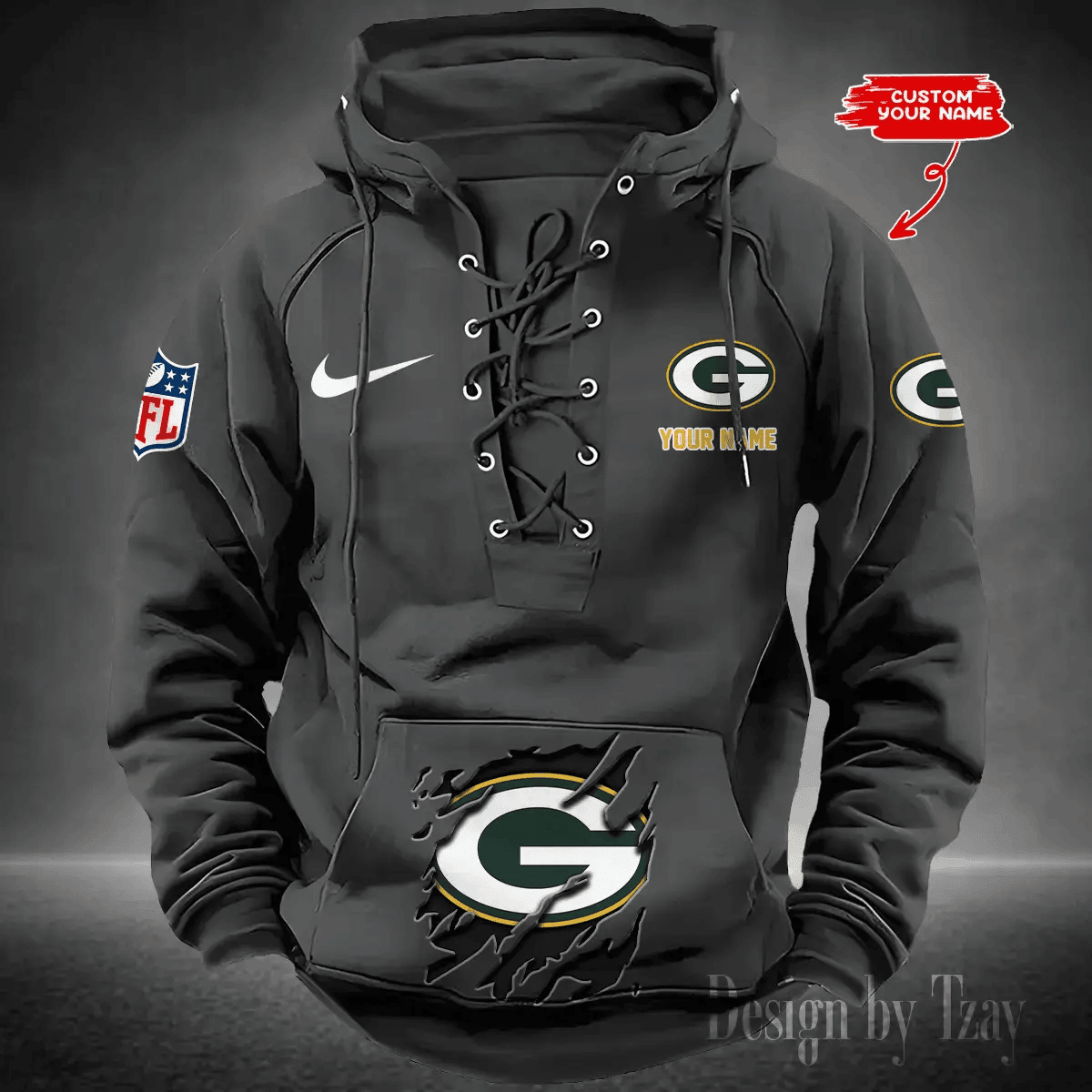 Green Bay Packers Men's Hooded Lace-up Hoodie PB0AFEE