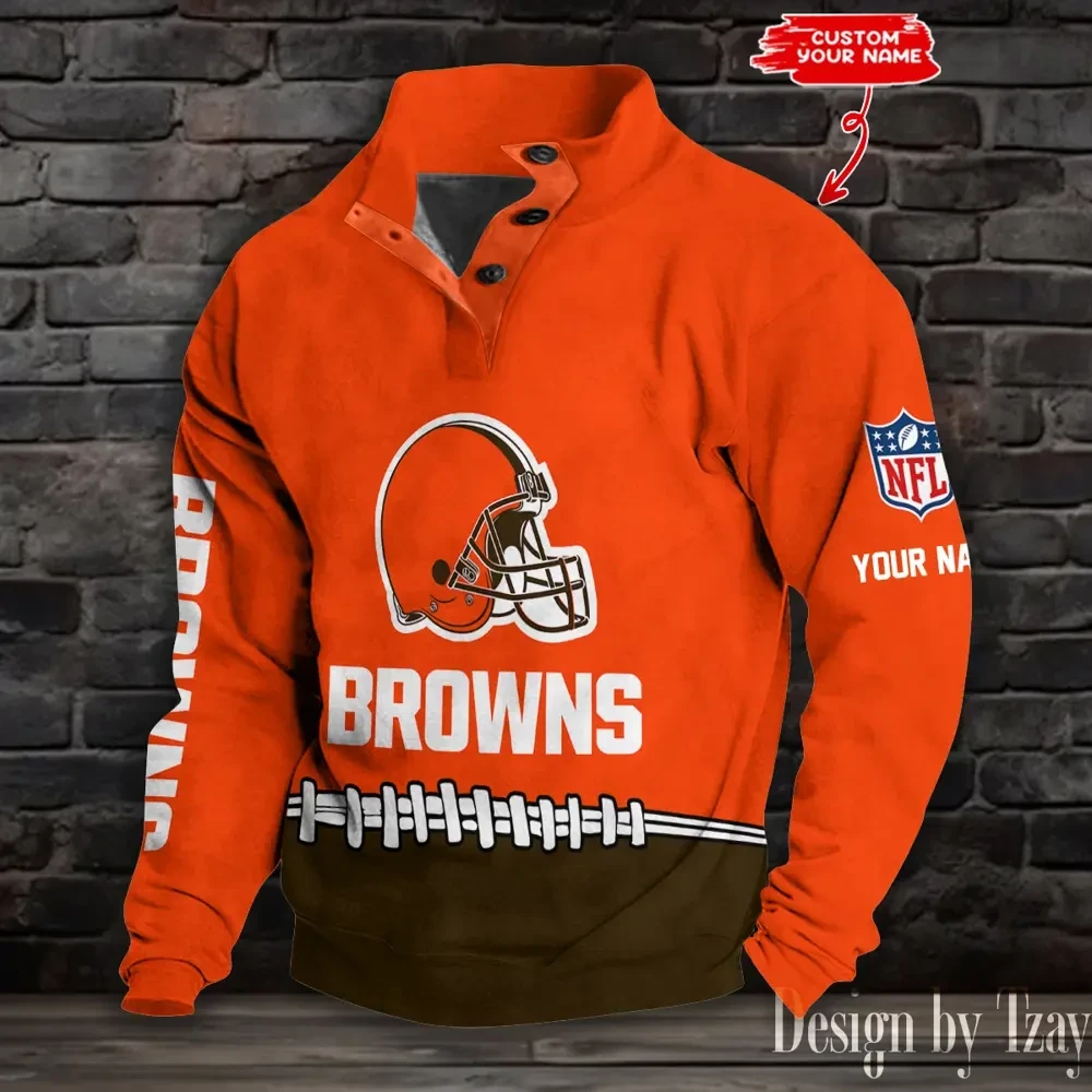 Cleveland Browns Casual Long Sleeve Button Up Sweatshirt S9DBSCH2324
