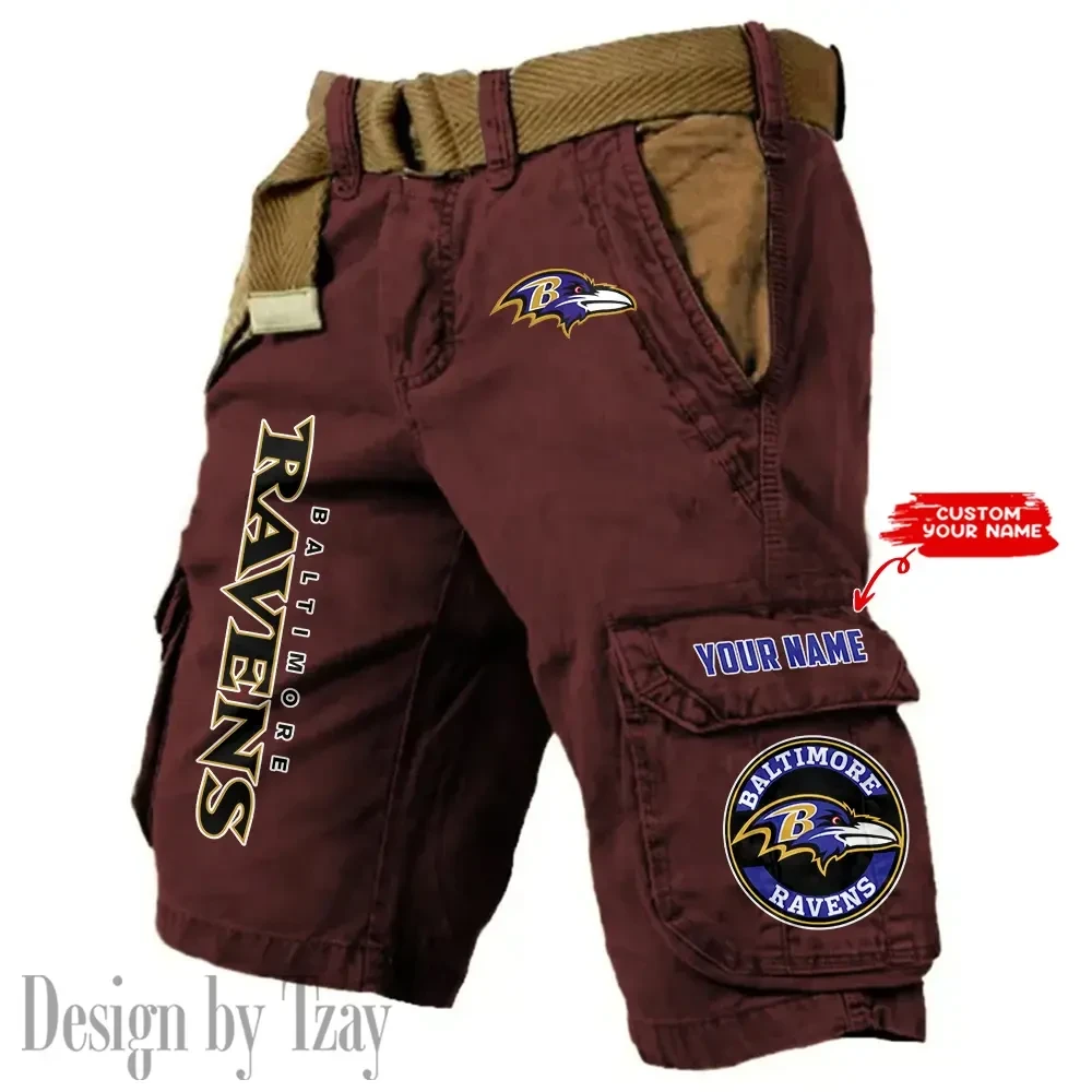 Baltimore Ravens Pocket Print Cargo Shorts (Belt Not Included) trending 2025 S9MCS401