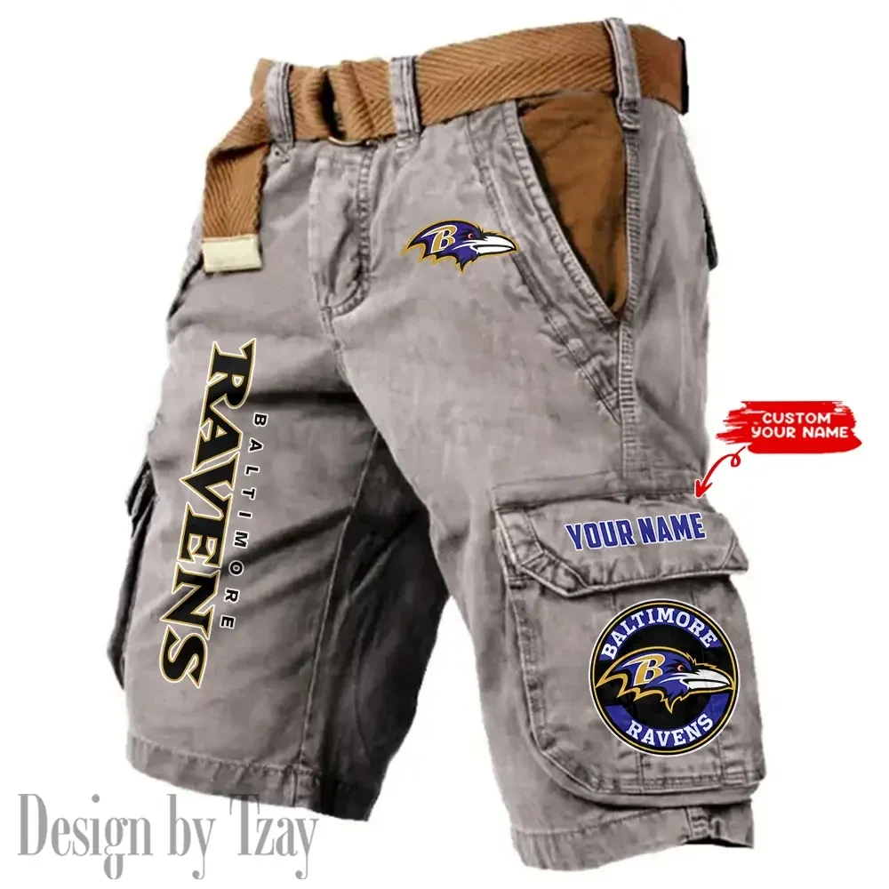 Baltimore Ravens Pocket Print Cargo Shorts (Belt Not Included) trending 2025 PB498E4