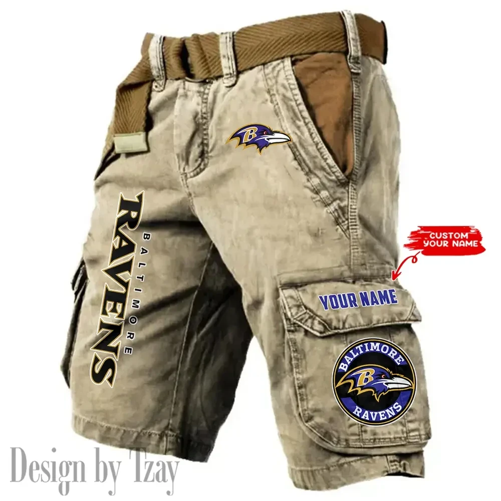 Baltimore Ravens Pocket Print Cargo Shorts (Belt Not Included) trending 2025 PB498E4