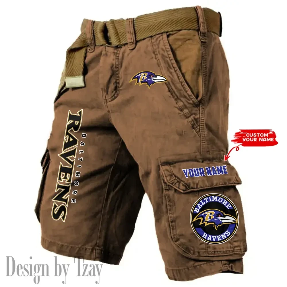 Baltimore Ravens Pocket Print Cargo Shorts (Belt Not Included) trending 2025 PB498E4