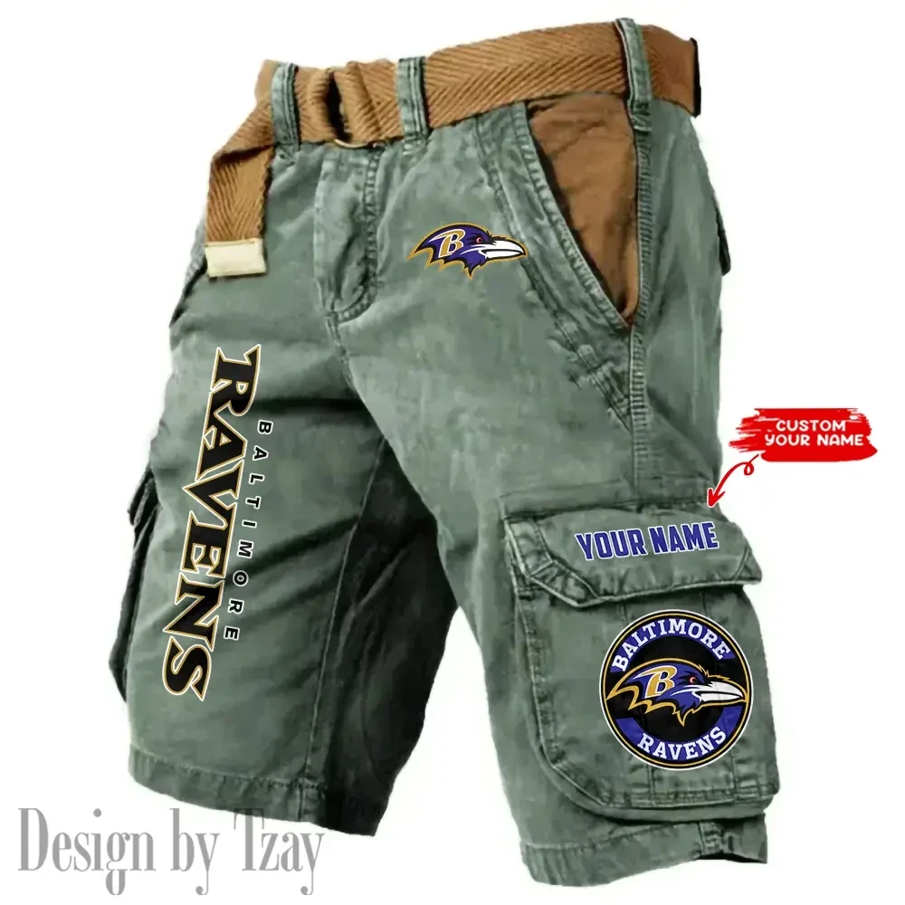 Baltimore Ravens Pocket Print Cargo Shorts (Belt Not Included) trending 2025 PB498E4
