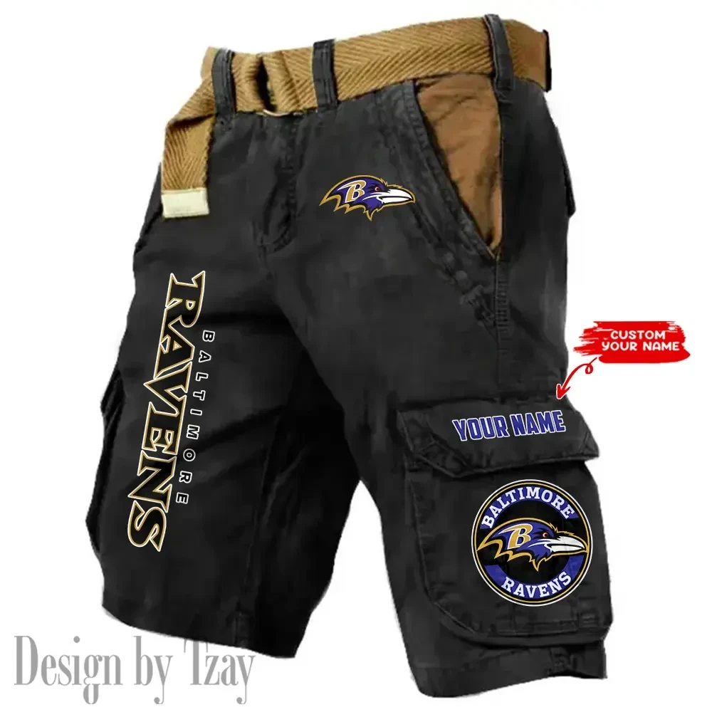Baltimore Ravens Pocket Print Cargo Shorts (Belt Not Included) trending 2025 PB498E4