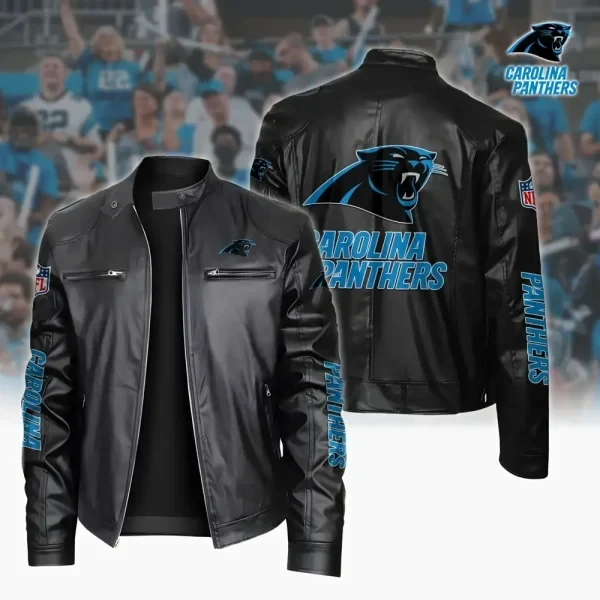 Ultra-Premium Leather Jacket Dual Zip Chest— Carolina Panthers SPTSLJ019