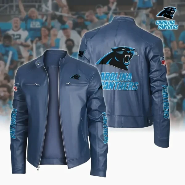 Ultra-Premium Leather Jacket Dual Zip Chest— Carolina Panthers PB6GUZ6