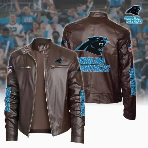 Ultra-Premium Leather Jacket Dual Zip Chest— Carolina Panthers PB6GUZ6