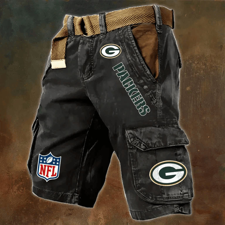 Green Bay Packers Pocket Print Cargo Shorts (Belt Not Included) S9MCS012