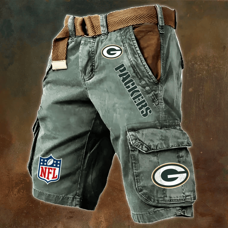 Green Bay Packers Pocket Print Cargo Shorts (Belt Not Included) PB3S21H