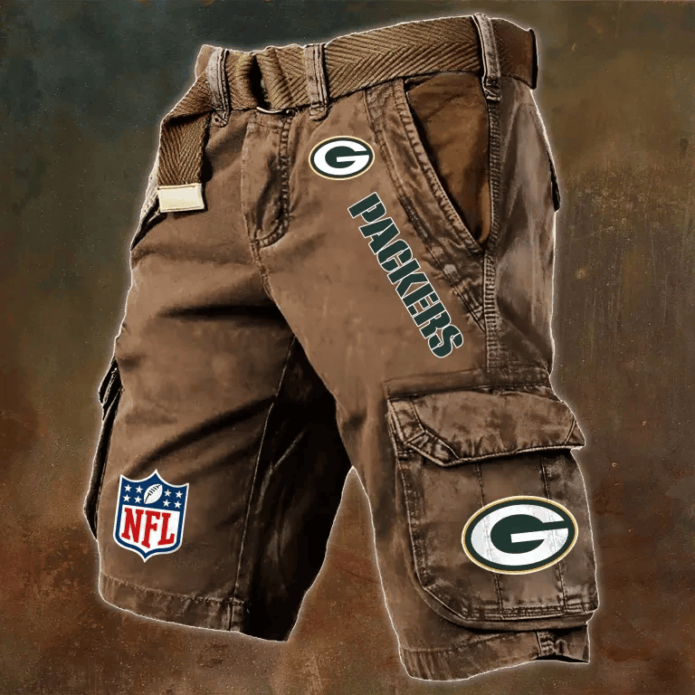 Green Bay Packers Pocket Print Cargo Shorts (Belt Not Included) PB3S21H