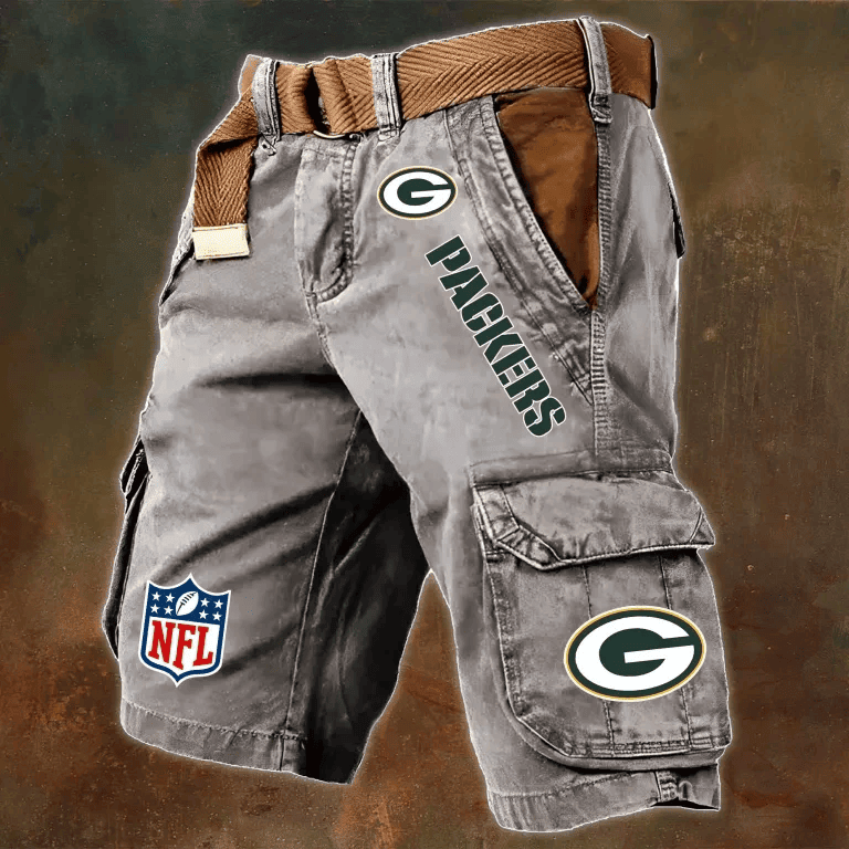 Green Bay Packers Pocket Print Cargo Shorts (Belt Not Included) PB3S21H