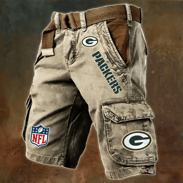 Green Bay Packers Pocket Print Cargo Shorts (Belt Not Included) PB3S21H