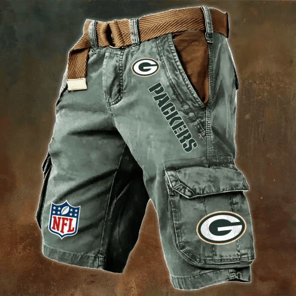 Green Bay Packers Pocket Print Cargo Shorts (Belt Not Included) PB3S21H
