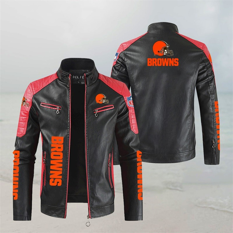 Cleveland Browns Stand Collar Leather Jacket BG42