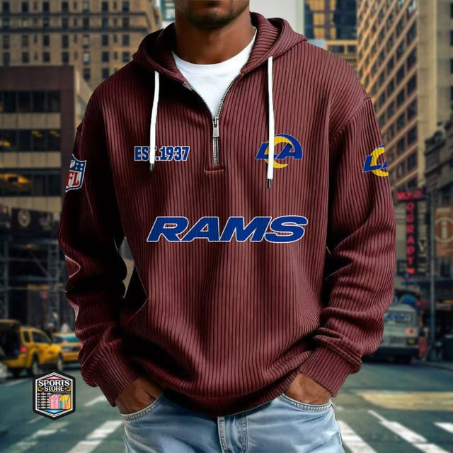 Los Angeles Rams Ribbed Texture Zipper Long Sleeve Hoodie PBO8YDG