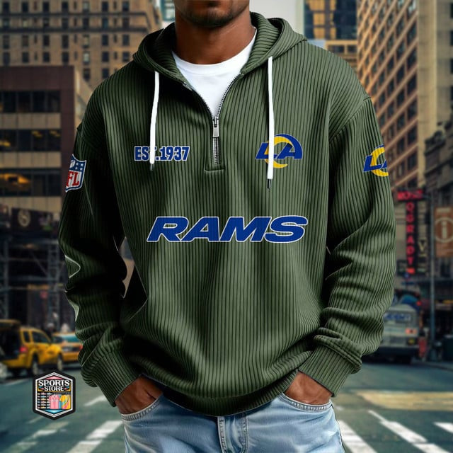 Los Angeles Rams Ribbed Texture Zipper Long Sleeve Hoodie PBO8YDG