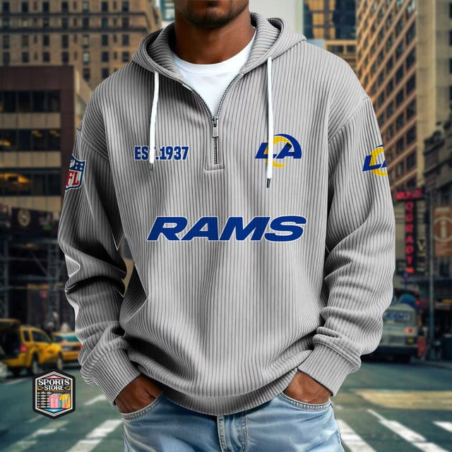 Los Angeles Rams Ribbed Texture Zipper Long Sleeve Hoodie PBO8YDG