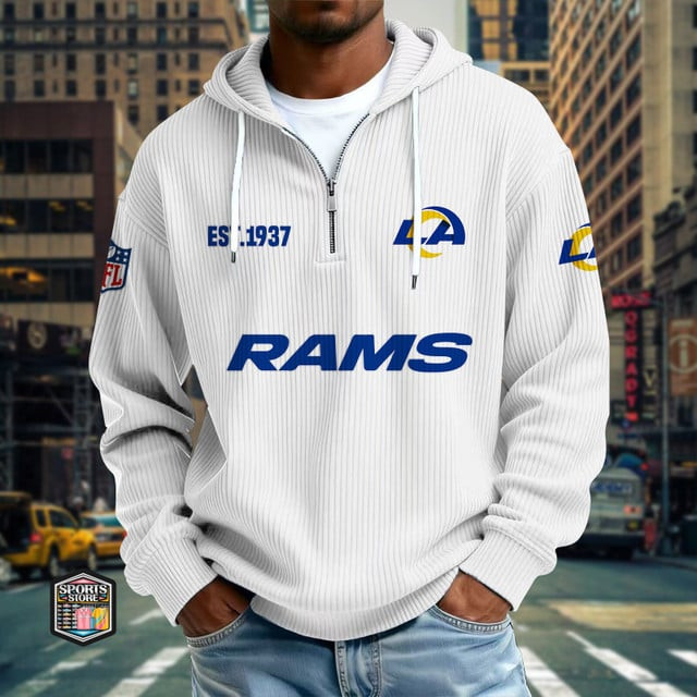 Los Angeles Rams Ribbed Texture Zipper Long Sleeve Hoodie PBO8YDG