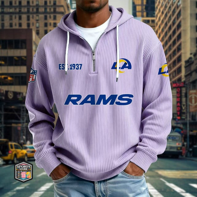 Los Angeles Rams Ribbed Texture Zipper Long Sleeve Hoodie PBO8YDG