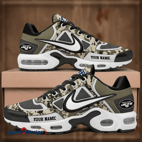 New York Jets Custom Camo Print Athletic T-N Sneakers PBTNE1T
