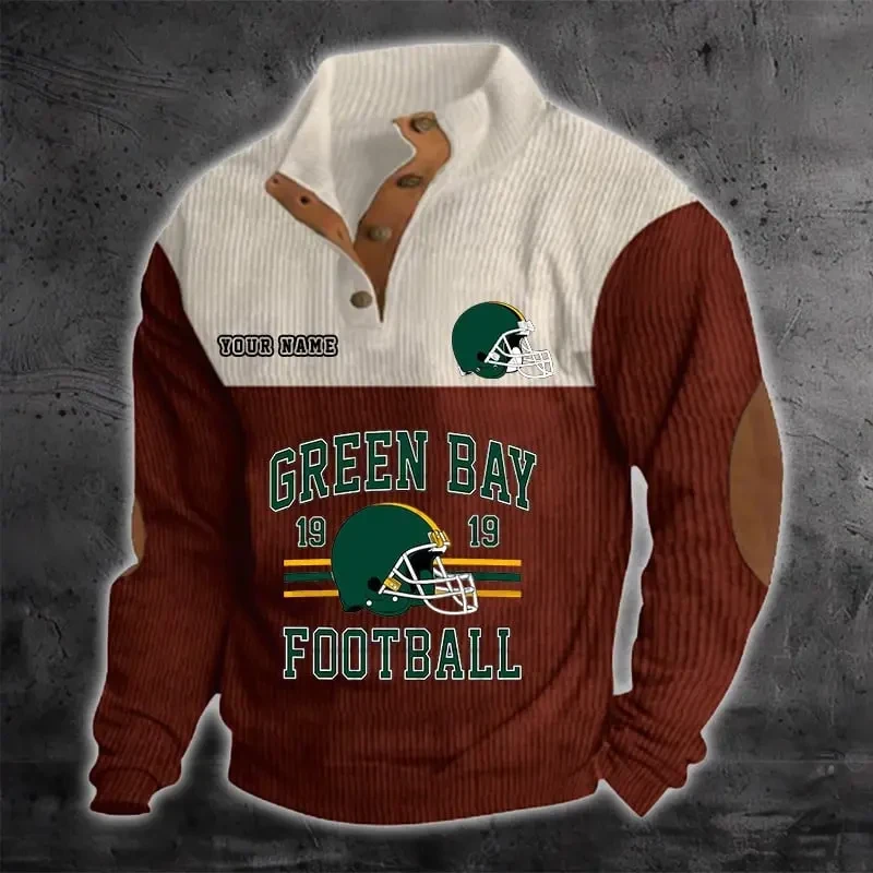 Green Bay Packers S9DBSCH1180 Color Block Stand Collar Sweatshirt
