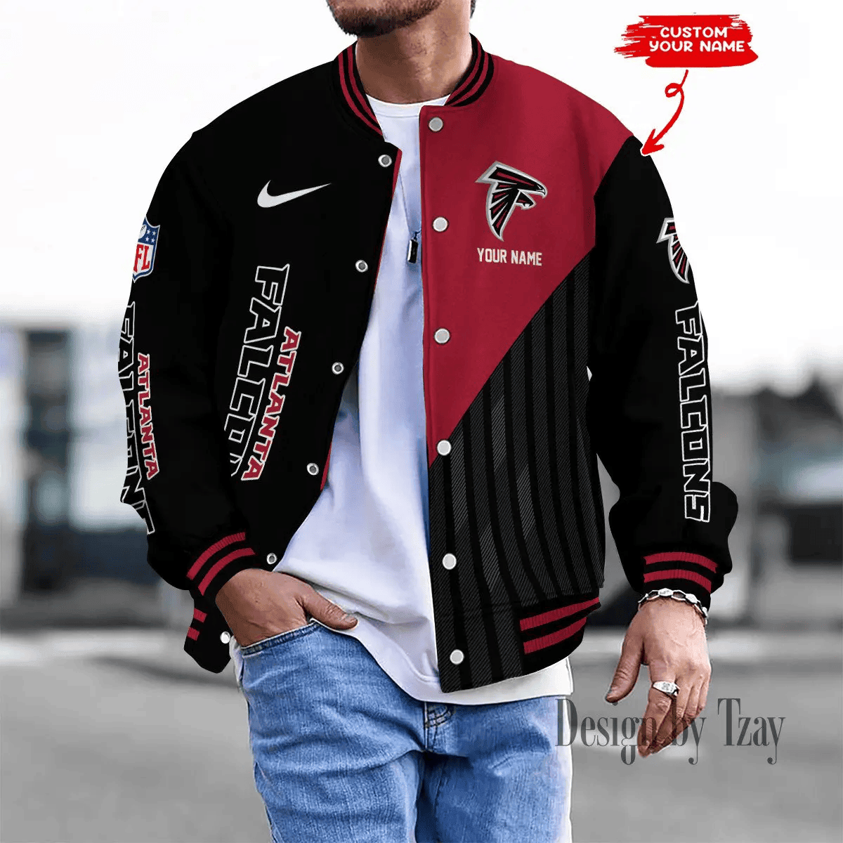 SPTBBJACKET098-Atlanta Falcons Personalized New Baseball Jacket Gifts For Fan