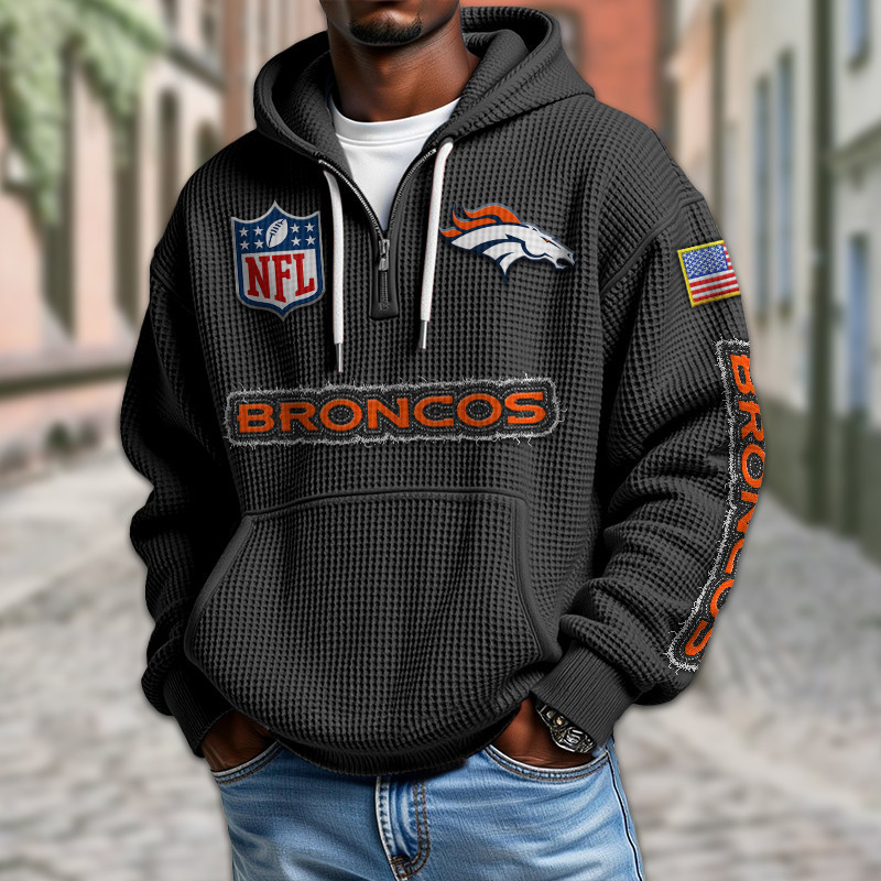 Denver Broncos Waffle Half Zip Hoodie PBETH6O
