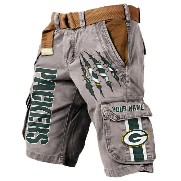 Green Bay Packers Pocket Print Cargo Shorts (Belt Not Included) S9MCS218