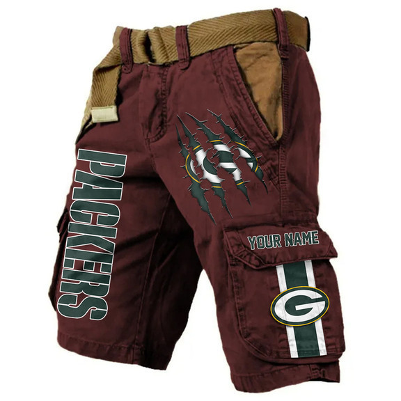 Green Bay Packers Pocket Print Cargo Shorts (Belt Not Included) PBVUQU1