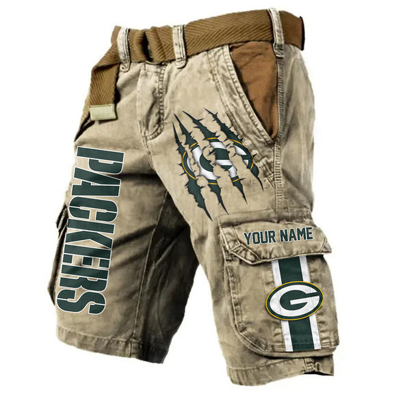 Green Bay Packers Pocket Print Cargo Shorts (Belt Not Included) PBVUQU1